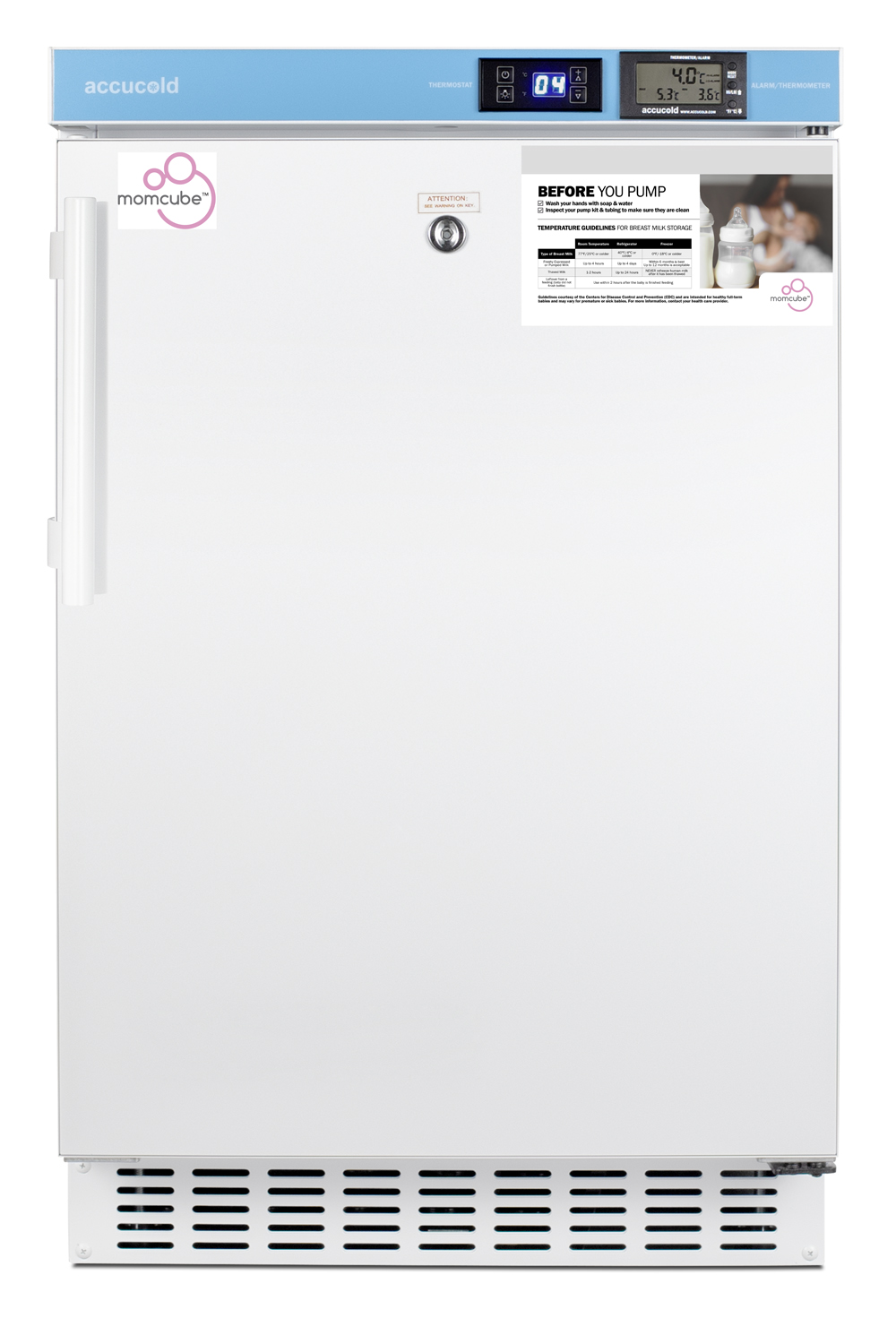 MOMCUBE breast milk refrigerator for built-in or freestanding use under ADA compliant counters